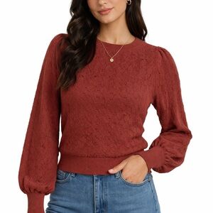 Express Women's Textured Knit Long Sleeve Sweater XS - Rust Color